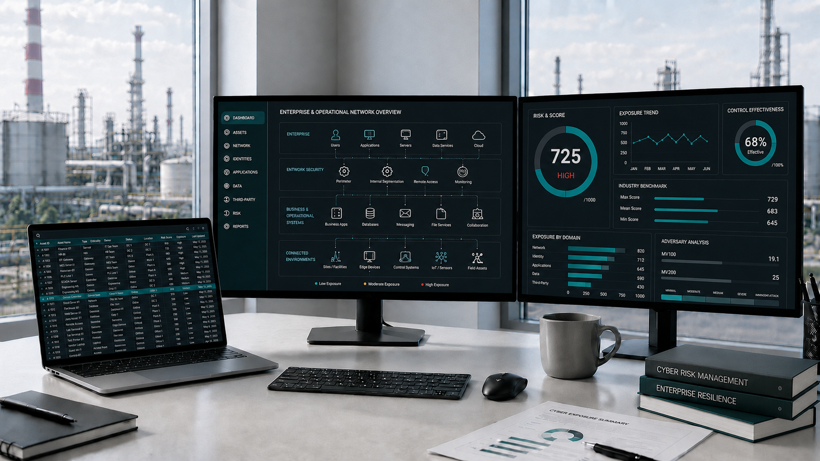 Cyber risk and operational network monitoring environment for critical infrastructure.